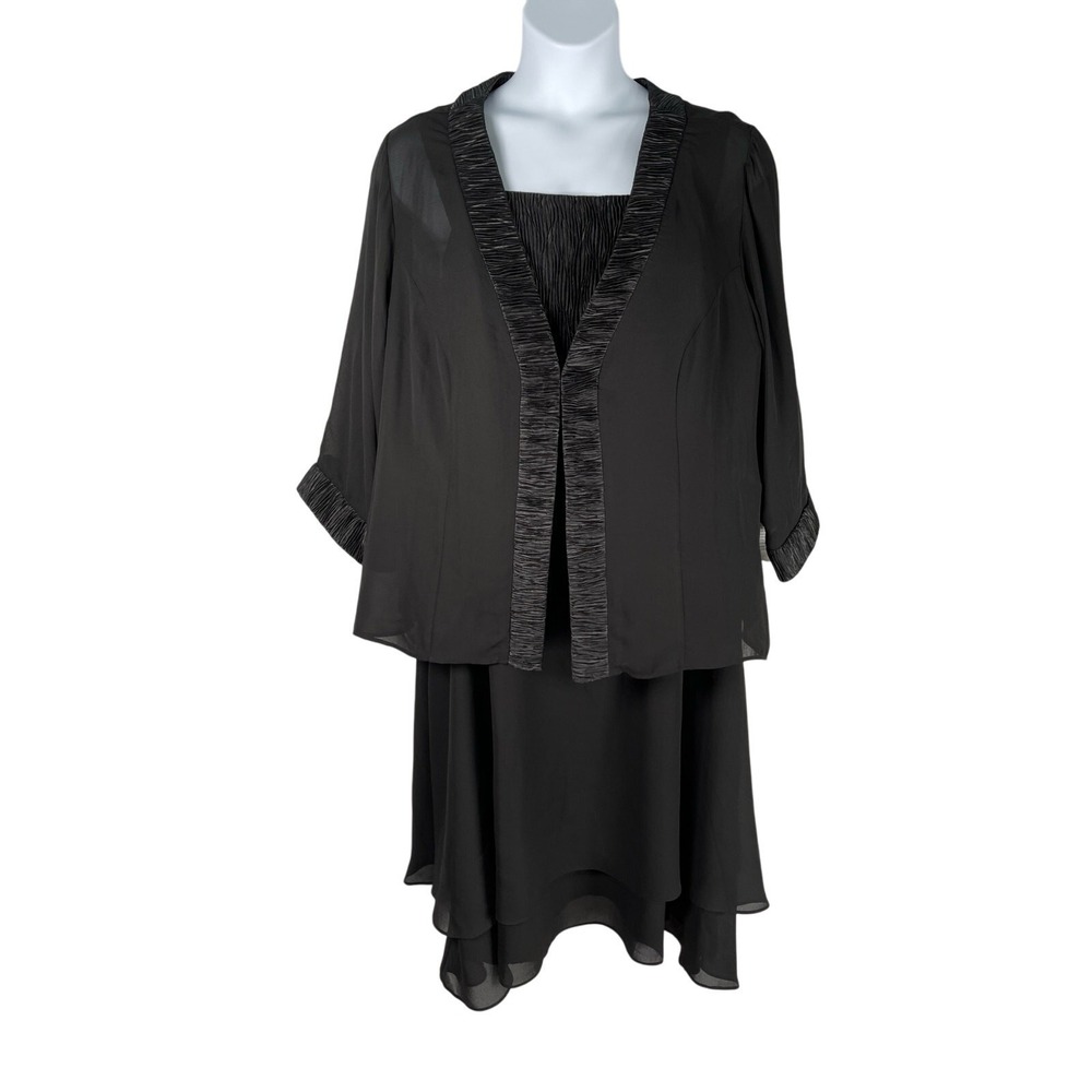 Woman Within 2pc Set Dress and Jacket Plus 28W Black Layered Chiffon Formal